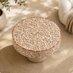 Modern Round Brown Bone Inly Coffee Table - Image 2