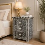 Modern Black or White Color Bone Inlay Bedside Table - Image 2