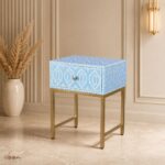 Modern Blue or White Color Bone Inlay Bedside Table - Image 2