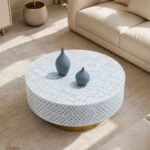 Modern Round Light Blue Bone Inly Coffee Table - Image 2