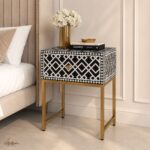 Modern Black or White Color Bone Inlay Bedside Table with Golden Legs - Image 2
