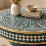 Modern Round Green Bone Inly Coffee Table - Image 4