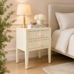 Modern Cream or White Color Bone Inlay Bedside Table - Image 2