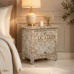Modern Brown ,White or Grey Color Bone Inlay Bedside Table - Image 2