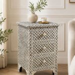 Modern Brown or Grey Color Bone Inlay Bedside Table - Image 5