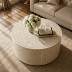 Modern Round Brown Line Bone Inly Coffee Table - Image 2