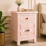 Modern Pink or White Color Bone Inlay Bedside Table - Image 2