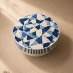 Modern Round Blue Bone Inly Coffee Table - Image 3