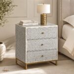 Modern White or Grey Color Bone Inlay Bedside Table - Image 2