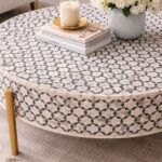 Modern Round white or Black Bone Inly Coffee Table with Golden Legs - Image 3