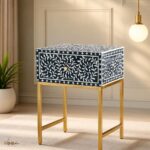Modern Blue or White Color Bone Inlay Bedside Table - Image 2
