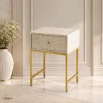 Modern Grey or White Color Bone Inlay Bedside Table - Image 2