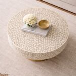 Modern Round White or Brown Mix Bone Inly Coffee Table - Image 2