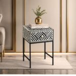 Modern Black an White Color Bone Inlay Bedside Table - Image 2