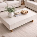 Modern Bone Inly Grey Coffee Table With Brown Legs - Image 4
