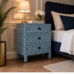 Modern Blue Color Bone Inlay Bedside Table - Image 2
