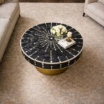 Modern Round Black or Golden Mix Bone Inly Coffee Table - Image 2