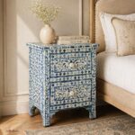 Blue and White Bone Inlay Bedside Table - Image 2