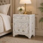 White or Grey Bone Inlay Bedside Table - Image 2