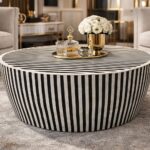 Modern Round Black or White Mix Bone Inly Coffee Table - Image 3