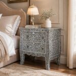 Modern Grey Bone Inlay Bedside Table - Image 2