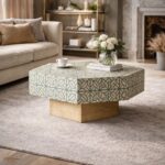 Modern Round Green Bone Inly Coffee Table - Image 2