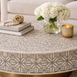 Modern Round Brown Bone Inly Coffee Table - Image 3