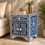 Blue or White Floral Bone Inlay Bedside Table - Image 2