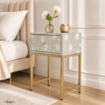 Grey Floral Bone Inlay Bedside Table - Image 2