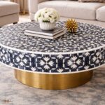 Modern Round Black or White Mix Floral Bone Inly Coffee Table - Image 2