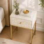 White Modern Bone Inlay Bedside Table - Image 3
