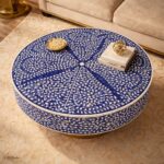Modern Round Blue or White Mix Floral Bone Inly Coffee Table - Image 2