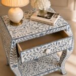 Blue Modern Bone Inlay Bedside Table - Image 5