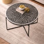 Round Black or White Mix Bone Inly Coffee Table with Black Legs - Image 3