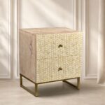 Yellow Modern Bone Inlay Bedside Table - Image 2