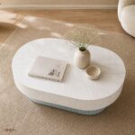 Modern White with Blue Legs Bone Inly Coffee Table - Image 2