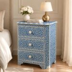 Blue Modern Floral Bone Inlay Bedside Table - Image 2