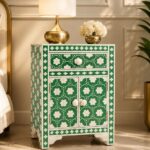 Green or White Modern Floral Bone Inlay Bedside Table - Image 2