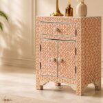 Orange Modern Bone Inlay Bedside Table - Image 2