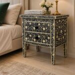 Modern Floral Bone Inlay Bedside Table - Image 2
