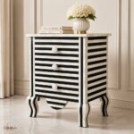 Modern Black White Stripe Bone Inlay Bedside Handmade 3 Drawer Bedroom Furniture - Image 2