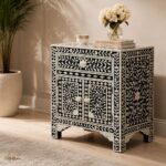 Modern Black White Bone Inlay Bedside Table - Image 2