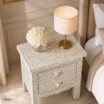 Modern Grey or White Floral Bone Inlay Bedside Table - Image 3