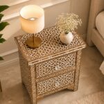 Modern Brown Bone Inlay Bedside Table - Image 3