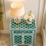 Modern Green or White Bone Inlay Bedside Table - Image 4