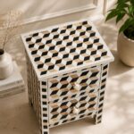 Modern Brown ,Black or White Bone Inlay Bedside Table - Image 3