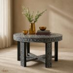Modern Round Black Bone Inly Coffee Table - Image 2