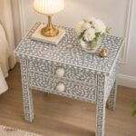 Modern Grey or White Bone Inlay Bedside Table - Image 3