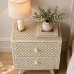 Modern Cream Color Bone Inlay Bedside Table - Image 3
