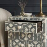 Modern Grey Bone Inlay Bedside Table - Image 4